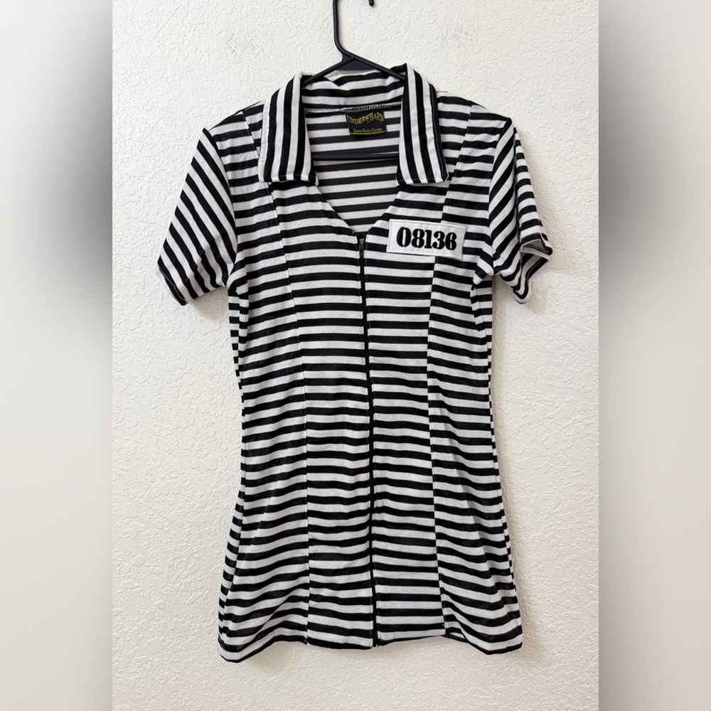 Underwraps Black and White Striped Prisoner Jail Cosplay Costume Dress - M